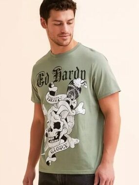 NWT Ed Hardy Death Or Glory Graphic Tee Medium Green Skull Streetwear